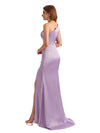 Sexy Soft Satin One Shoulder Mermaid Side Slit Simple Long Bridesmaid Dresses