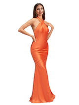 Sexy Halter Mermaid Backless Satin Open Back Floor Length Bridesmaid Dresses Online