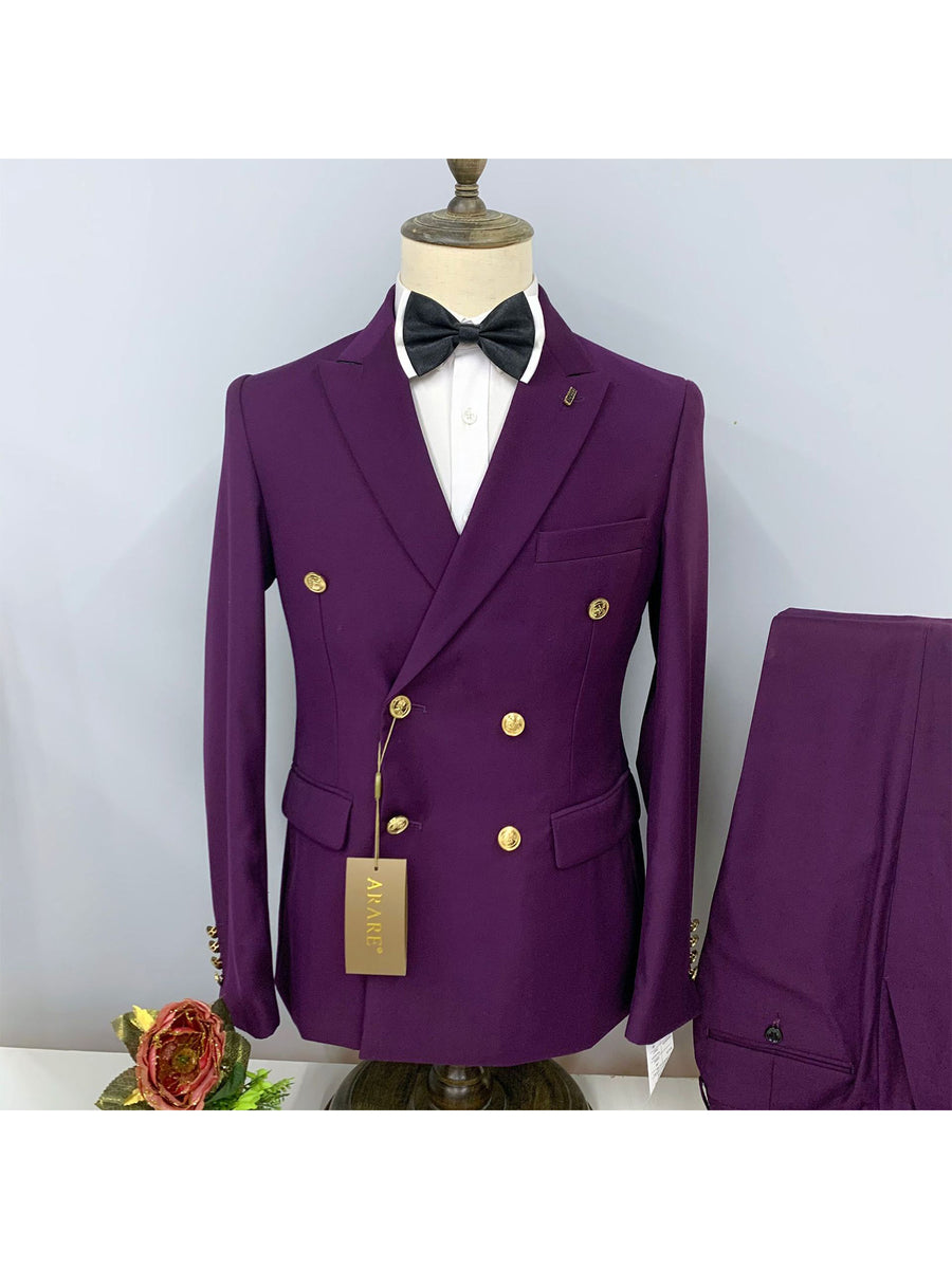 Grape Casual Men's Suit Slim Fit Double Breasted 3 Piece Business Tuxedos CN532