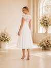 ChicSew Elegant V-Neck Chiffon Cap Sleeves Lace A-Line Tea-Length Wedding Dresses