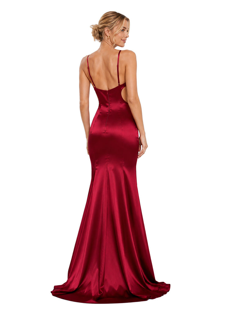 ChicSew Spaghetti Straps Open Back Soft Satin Mermaid Sexy Long Bridesmaid Dress For Glamorous Wedding Receptions