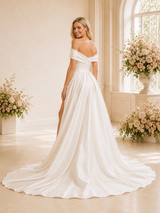 ChicSew Elegant Off The Shoulder A-line Ruched Satin Wedding Dresses With Side Slit