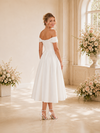 ChicSew Classy Satin A-Line Off The Shoulder Pleated Side Slit Midi Wedding Dresses Online