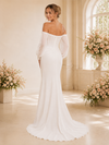 ChicSew Classy Chiffon Off The Shoulder Long Sleeves Mermaid Ruched Floor-Length Wedding Dress With Beading