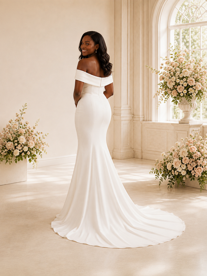 ChicSew Elegant Mermaid Off The Shoulder Crepe Maxi Long Wedding Dress