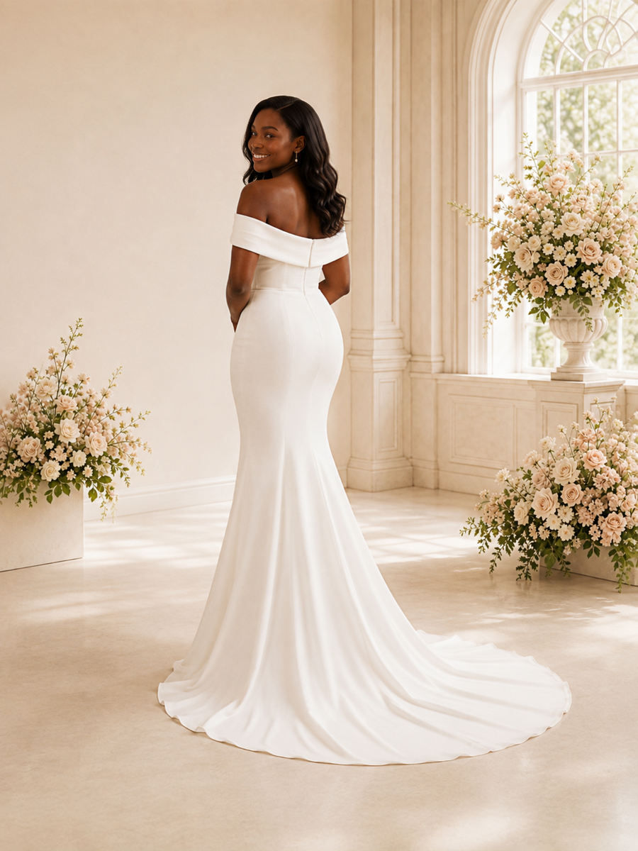 ChicSew Elegant Mermaid Off The Shoulder Crepe Maxi Long Wedding Dress