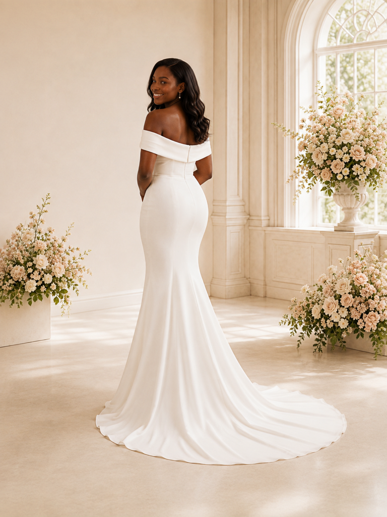 ChicSew Elegant Mermaid Off The Shoulder Crepe Maxi Long Wedding Dress