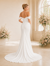 Chicsew Fancy Off Shoulder Boning Side Slit Mermaid Sleeveless Crepe Wedding Dress