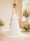 ChicSew Elegant V-Neck Long Sleeves Chiffon A-Line Maxi Wedding Dress With Side Slit