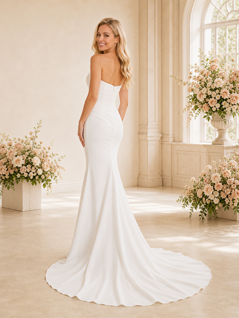 ChicSew Sexy Sweetheart Ruched Strapless Crepe Mermaid Floor-Length Wedding Dress