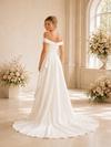 ChicSew Elegant Ruched Off The Shoulder A-Line Side Slit Crepe Maxi Wedding Dresses With Ruffle