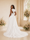 ChicSew Elegant Unique High Neck Slit A-Line Satin Maxi Wedding Dress With Rhinestone