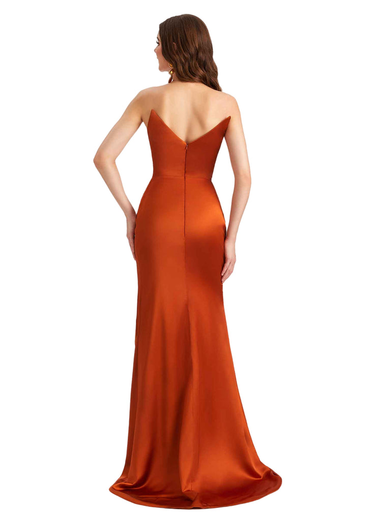 Sexy Sweetheart Silky Satin Side Split Mermaid Maxi Long Bridesmaid Dresses