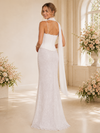 ChicSew Unique Spaghetti Straps Boning Chiffon Mermaid Floor-Length Wedding Dress With Lace Applique