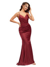 Elegant V-Neck Spaghetti Straps Sleeveless Soft Satin Mermaid Bridesmaid Dresses