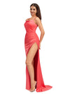 Elegant Spaghetti Straps Cowl Mermaid Side Slit Soft Satin Floor Length Bridesmaid Dresses
