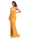 Sexy Mermaid One Shoulder Side Slit Beauty Long Soft Satin Bridesmaid Dresses Online