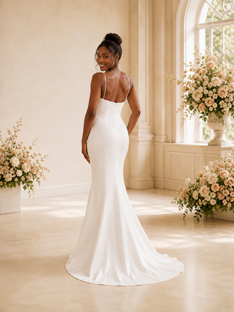 ChicSew Modern Sexy Spaghetti Straps Crepe Long Mermaid Wedding Dress