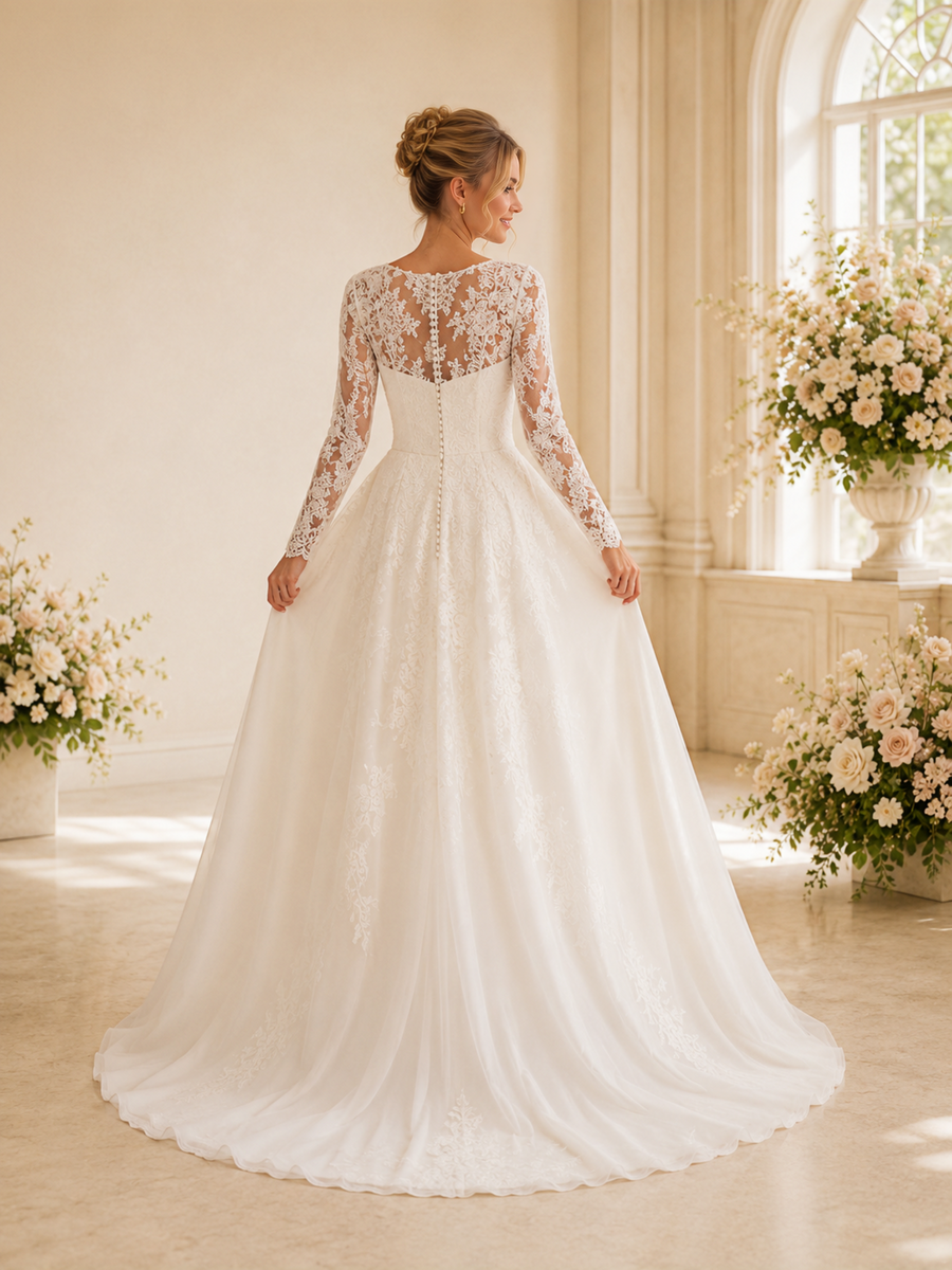 ChicSew Elegant Illusion Long Sleeves Lace A-Line Floor-Length Wedding Dresses Online