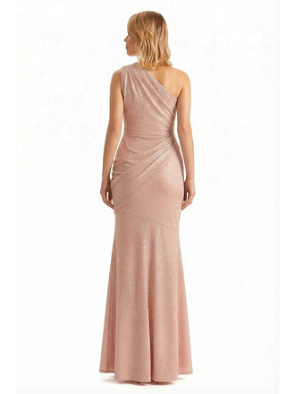 Sexy One Shoulder Mermaid Glitter Jersey Maxi Formal Evening Dresses For Women With Side Slit