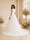 ChicSew Elegant Bateau Long Sleeves Tulle Maxi Wedding Dress With Lace Appliques