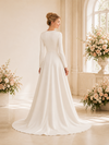 ChicSew Elegant Jewel Long Sleeves A-Line Crepe Floor-Length Wedding Dress