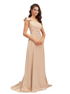 Elegant One Shoulder Asymmetric Soft Satin A-Line Long Bridesmaid Dresses