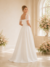 ChicSew Classy A-Line Square Neckline Floor-Length Pleated Crepe Wedding Dress With Tulle Short Sleeves