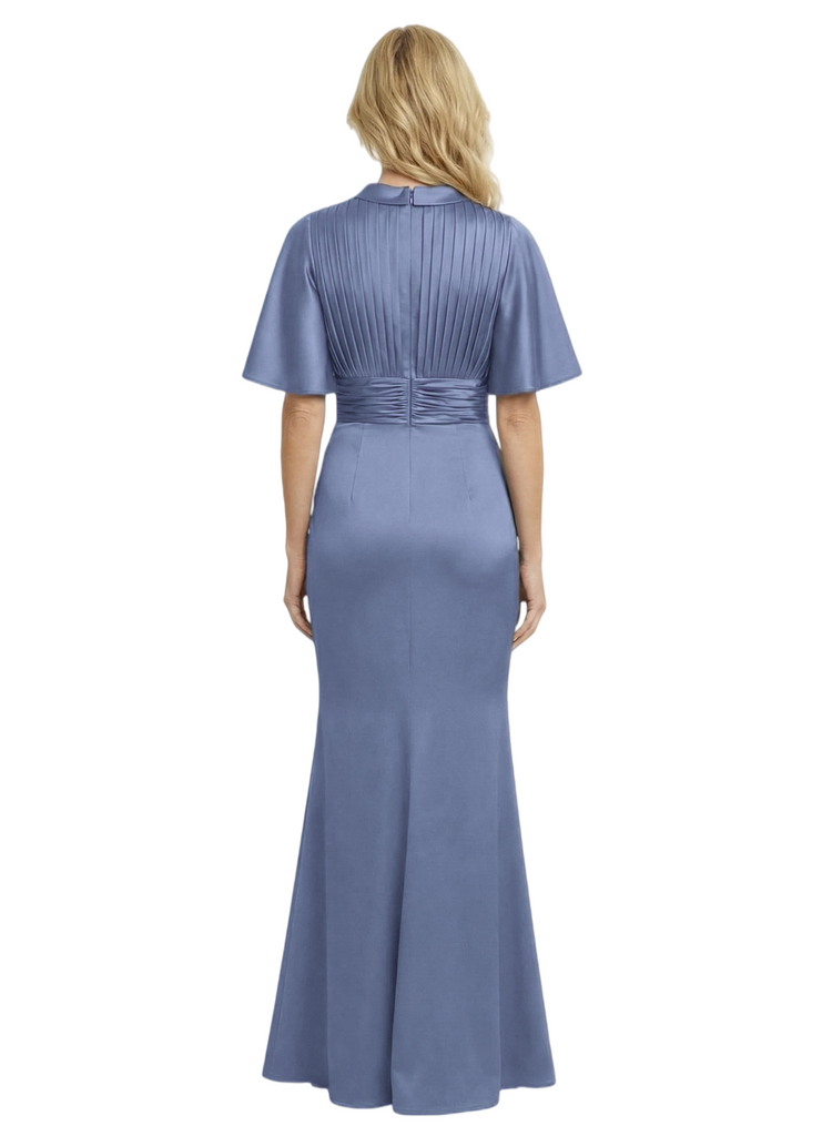 Elegant Bell Sleeves Mermaid Ruched Satin Floor-Length Mother of the Bride Dresses