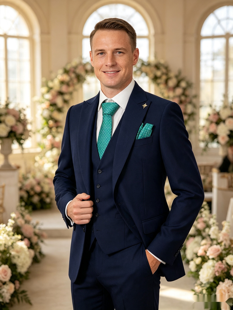 Classic 2 Piece Dark Navy Men's Suit with Regular Fit and Sophisticated Peak Lapel