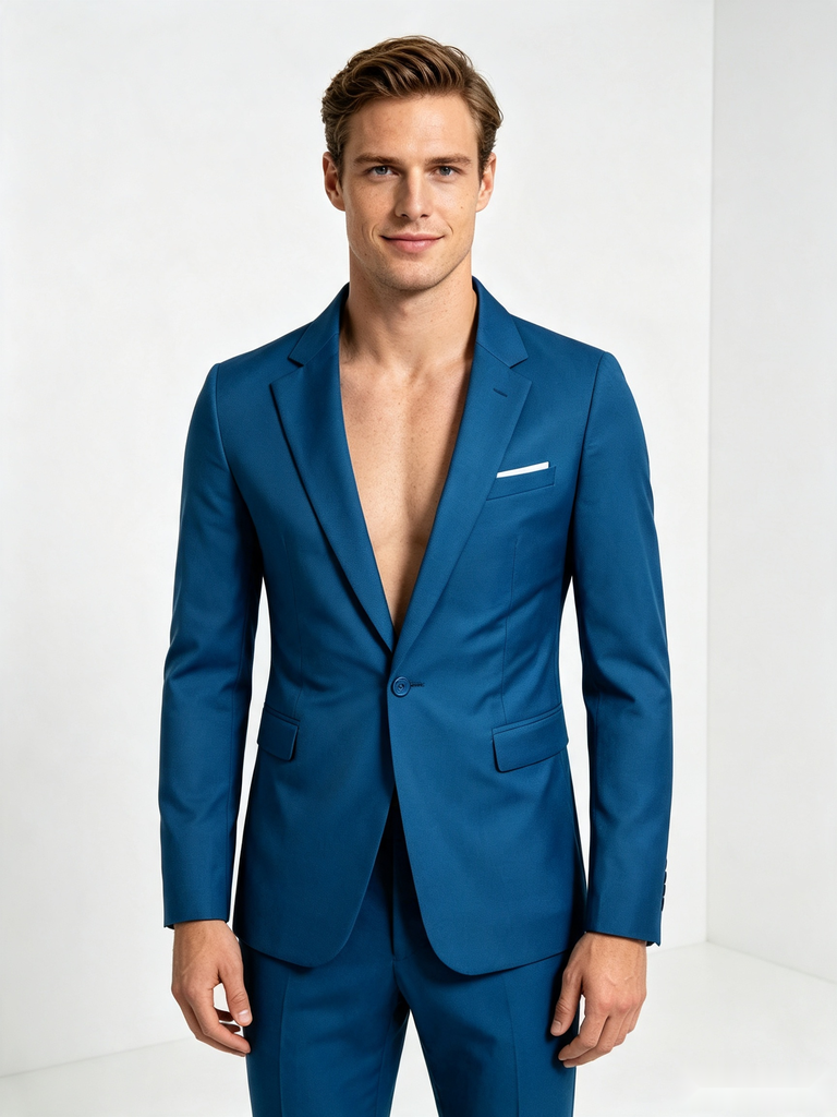 Classic 2 Piece Ocean Blue Men's Suit with Regular Fit and Sophisticated Peak Lapel