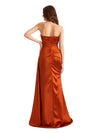 Elegant Sweetheart Silky Satin Mermaid Beaded Ruched Long Bridesmaid Dresses Slit