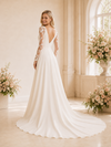 Modern Classy A-Line Side Slit Floor-Length V-Neck Lace Long Sleeves Crepe Wedding Dresses