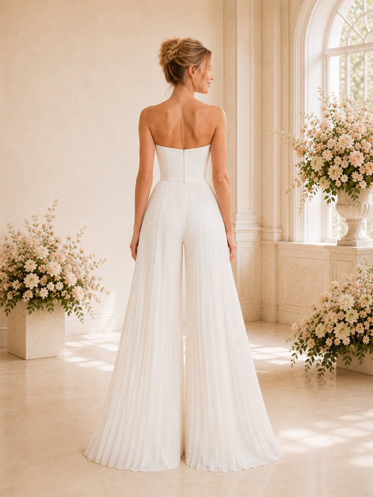 ChicSew Elegant Sweetheart Chiffon Pleated Floor-Length Wedding Jumpsuit