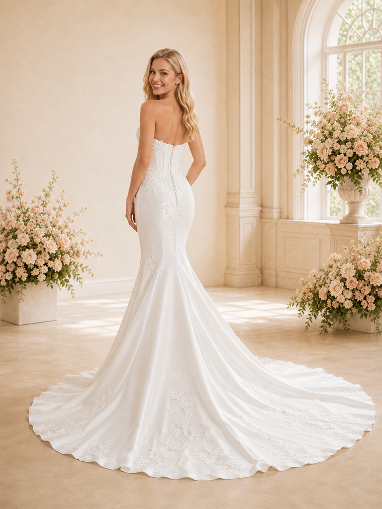 ChicSew Delicate Sweetheart Satin Mermaid Maxi Long Wedding Dresses With Applique
