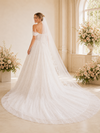 ChicSew Elegant Off The Shoulder Ruched Glitter Tulle A-Line Long Wedding Dress