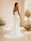 ChicSew Fancy Spaghetti Straps Satin Beaded Mermaid Floor-Length Wedding Dress