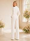 ChicSew Fancy V-Neck Long Sleeves Crepe Floor-Length Wedding Jumpsuit