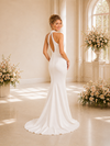 ChicSew Sexy High Neck Sleeveless Satin Mermaid Long Wedding Dresses