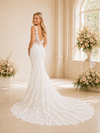 ChicSew Sexy V-Neck Mermaid Lace Applique Crepe Long Wedding Dress Open Back With Button
