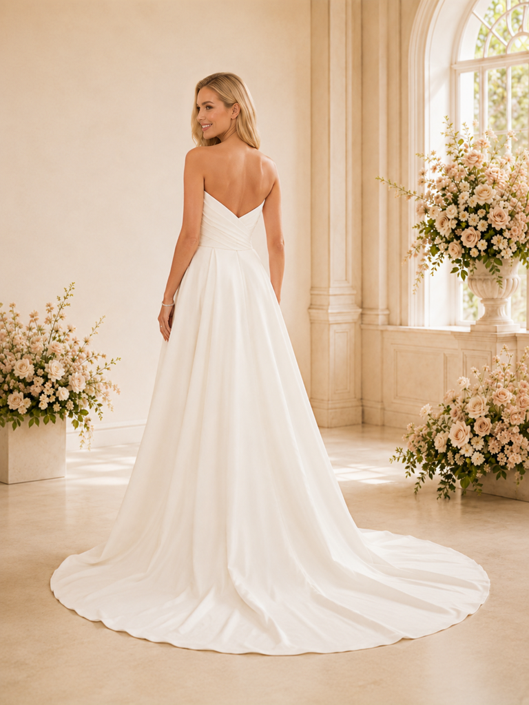 ChicSew Elegant Crepe Ruched Sweetheart A-Line Side Slit Long Wedding Dress