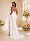 ChicSew Modern Spaghetti Straps Crepe Ruched Long Side Slit Mermaid Wedding Dress