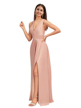 Sexy V-Neck A-Line Soft Satin Beauty Long Bridesmaid Dresses Online