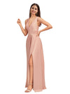 Sexy V-Neck A-Line Soft Satin Beauty Long Bridesmaid Dresses Online