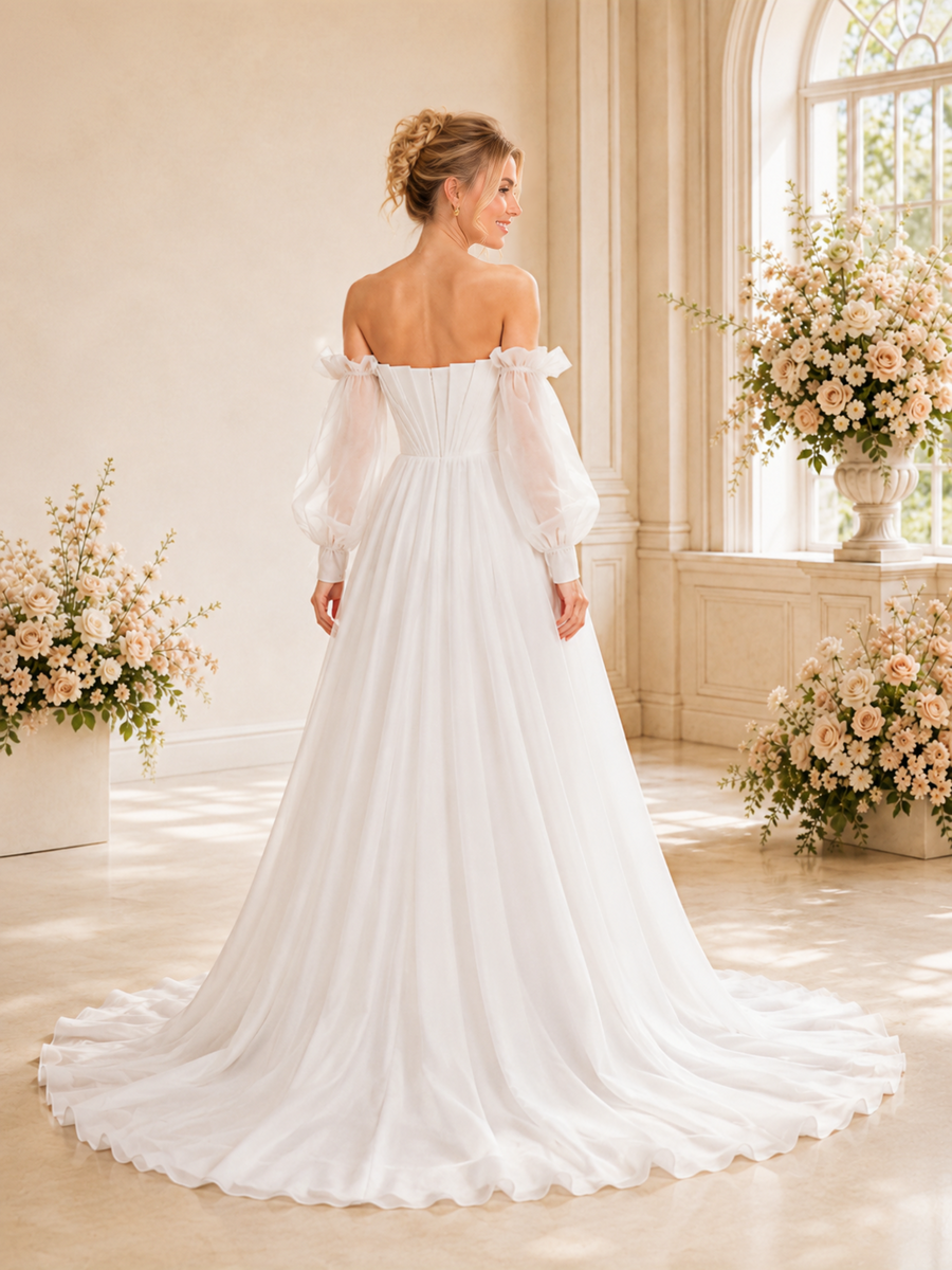 ChicSew Unique Ruching Strapless 3/4 Sleeves A-Line Floor-Length Wedding Dresses