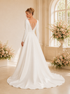 ChicSew Unique V-Neck Long Sleeves Satin A-Line Floor-Length Wedding Dresses With Lace