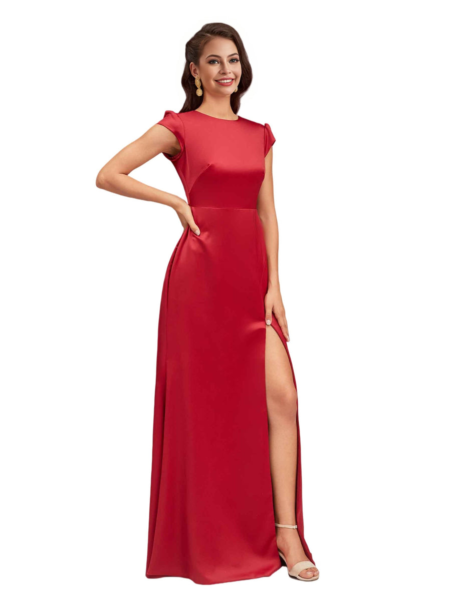 Sexy Open Back Mermaid Jewel Neck Long Soft Satin Bridesmaid Dresses Online