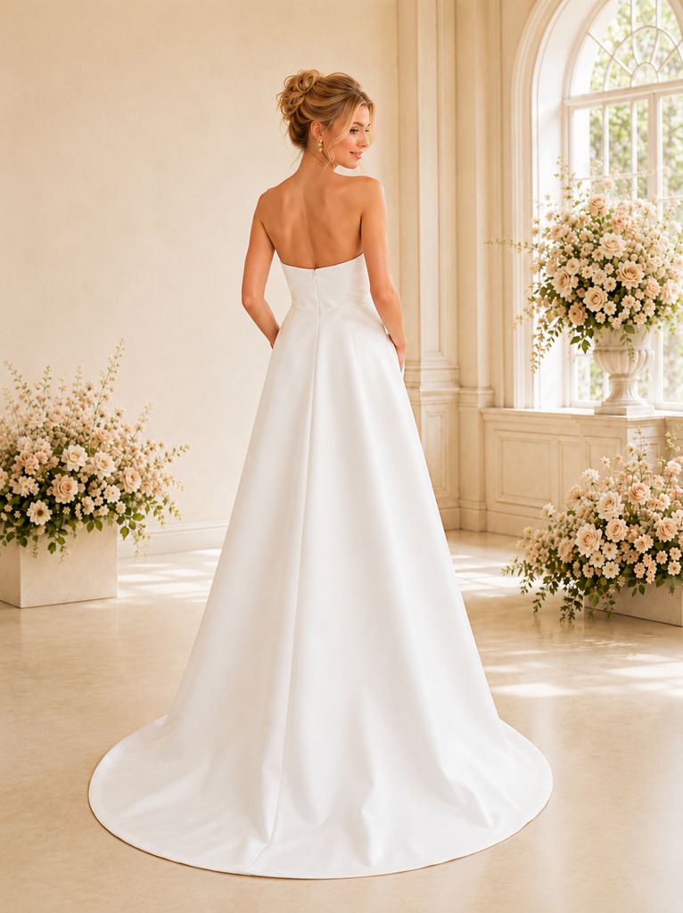 ChicSew Modern Sweetheart Sleeveless Crepe Tea-Length Wedding Jumpsuit With Overskirt