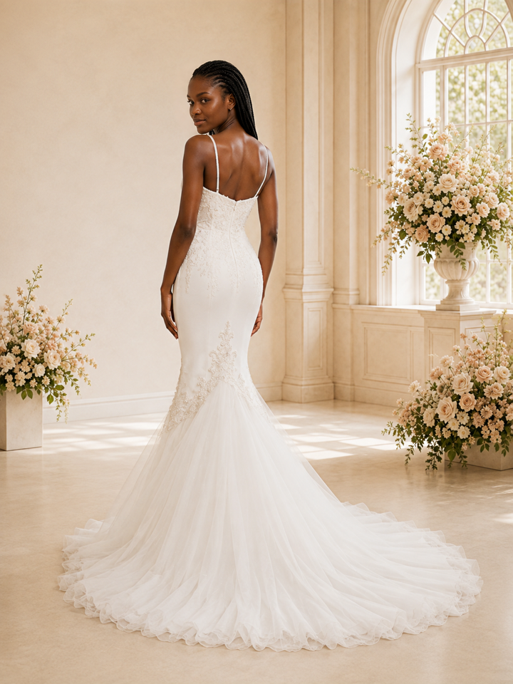 ChicSew Romantic Spaghetti Straps Tulle Lace Appliques Maxi Long Wedding Dress