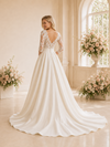 ChicSew Elegant V-Neck Lace Satin Half Sleeves A-Line Maxi Wedding Dresses